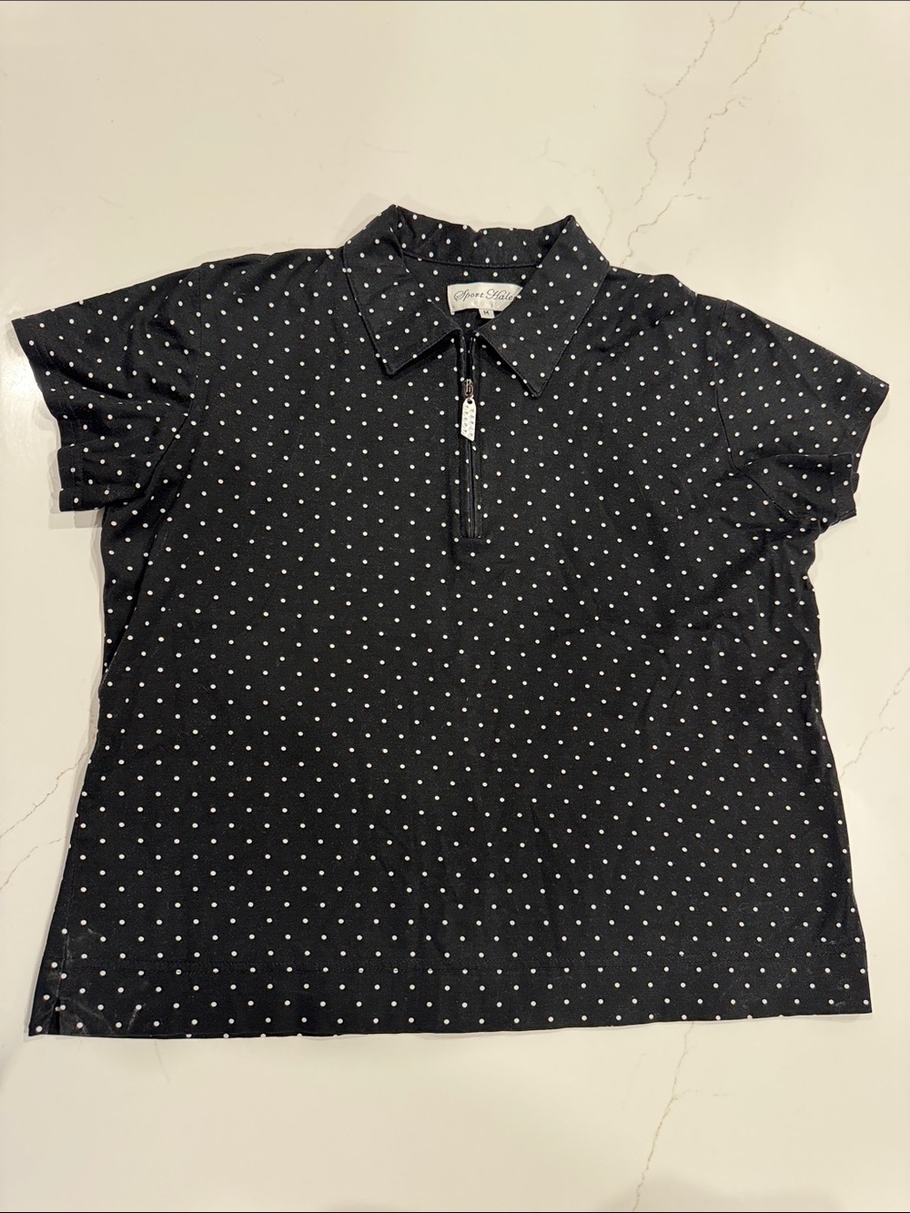 Sport Haley Black Polka Dot Short Sleeve Button-Down Top